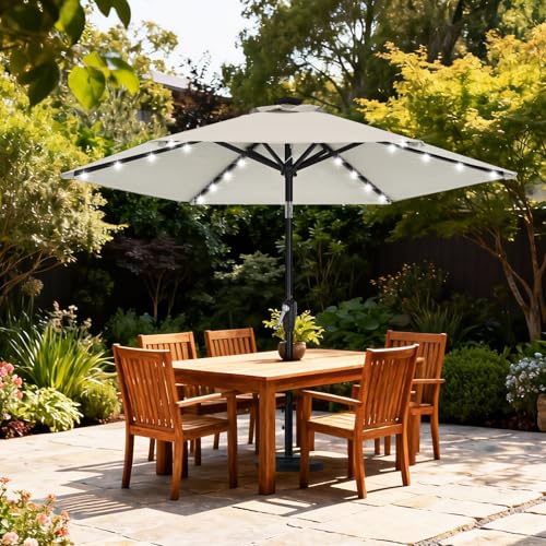Durable 11FT Solar Led Patio Umbrellas with 32LED Lights