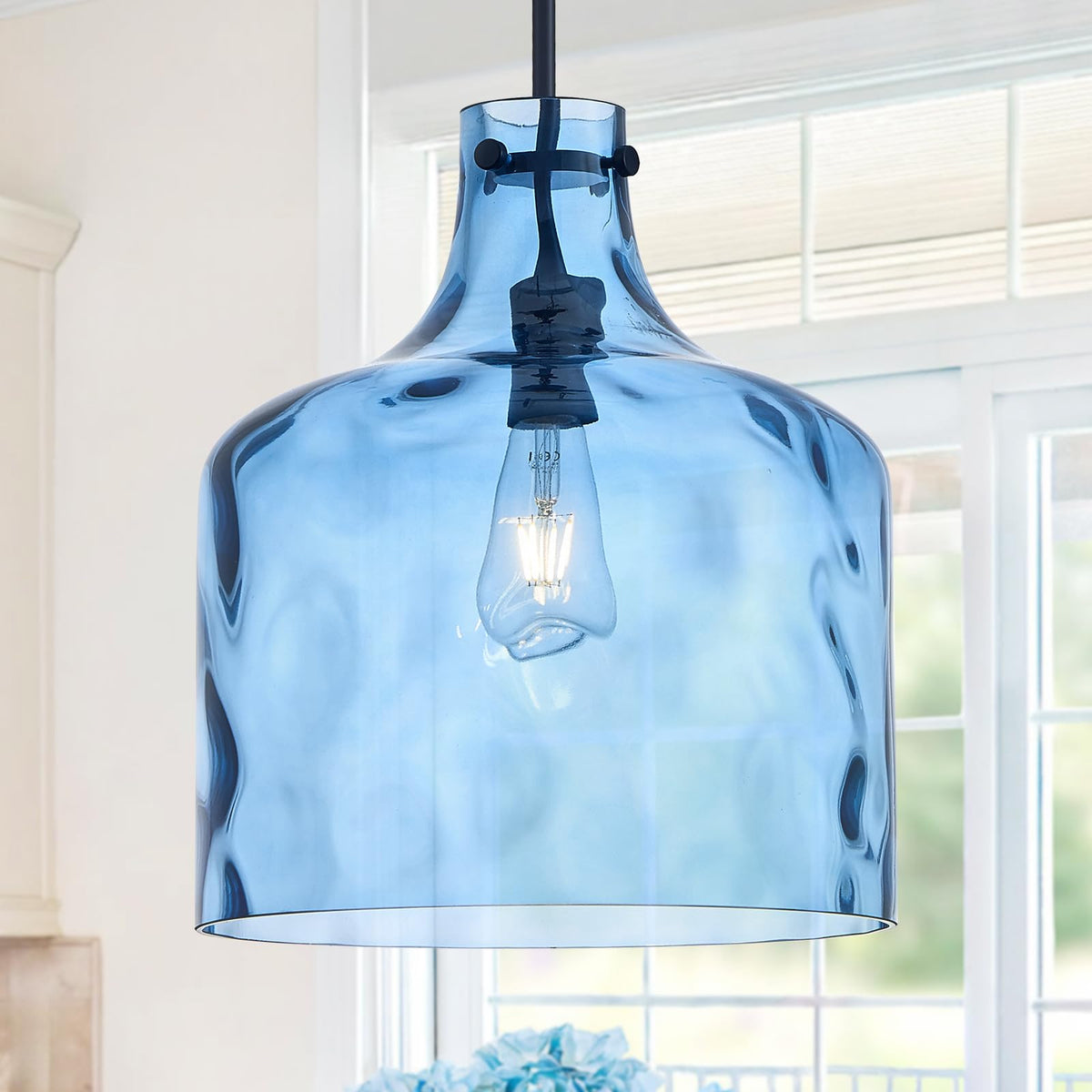 12" Blue Farmhouse Pendant Light (Blue Hammered)