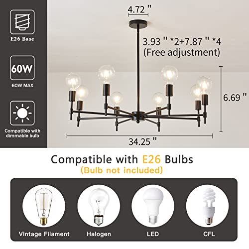 8 Light Black Sputnik Chandelier Matte Industrial Flush Mount Ceiling Light Fixture Metal Modern Pendant Light for Farmhouse (Black4)