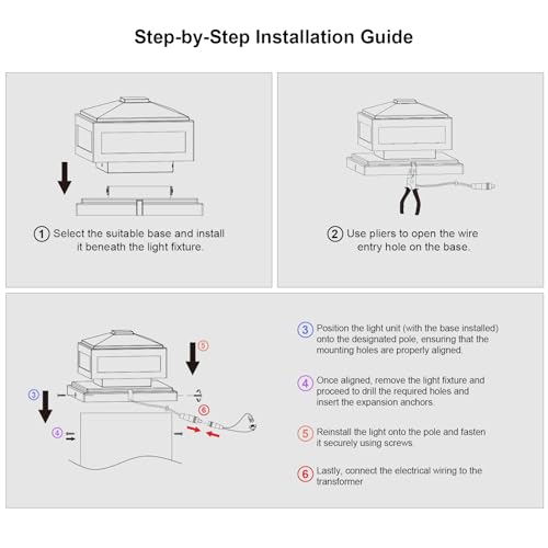 Landscape Lighting 2PK 12V AC LED Low Voltage Post Cap Lights 3W 150 Lumen 3000K with Cable Connectors 2 Bases for 6X6 (2 Pack)