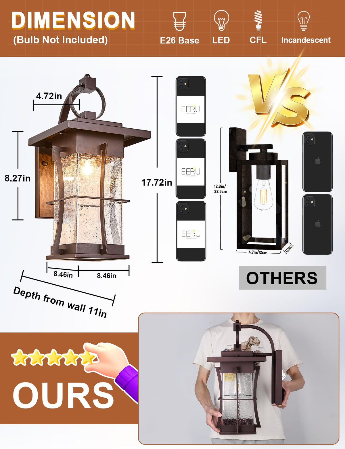 18" H Extra Large Porch Sconce Oil Rubbed Bronze Large Exterior Wall Lantern Deep Brown Outside House Lamps Waterproof Mission Outdoor Lighting with Seeded Glass for Villa Garage Coach Light (Oil-Rubbed Bronze / X-Large)
