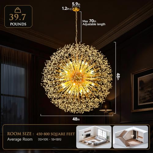 48" Gold Dandelion Crystal Chandelier (Gold-7(48''))