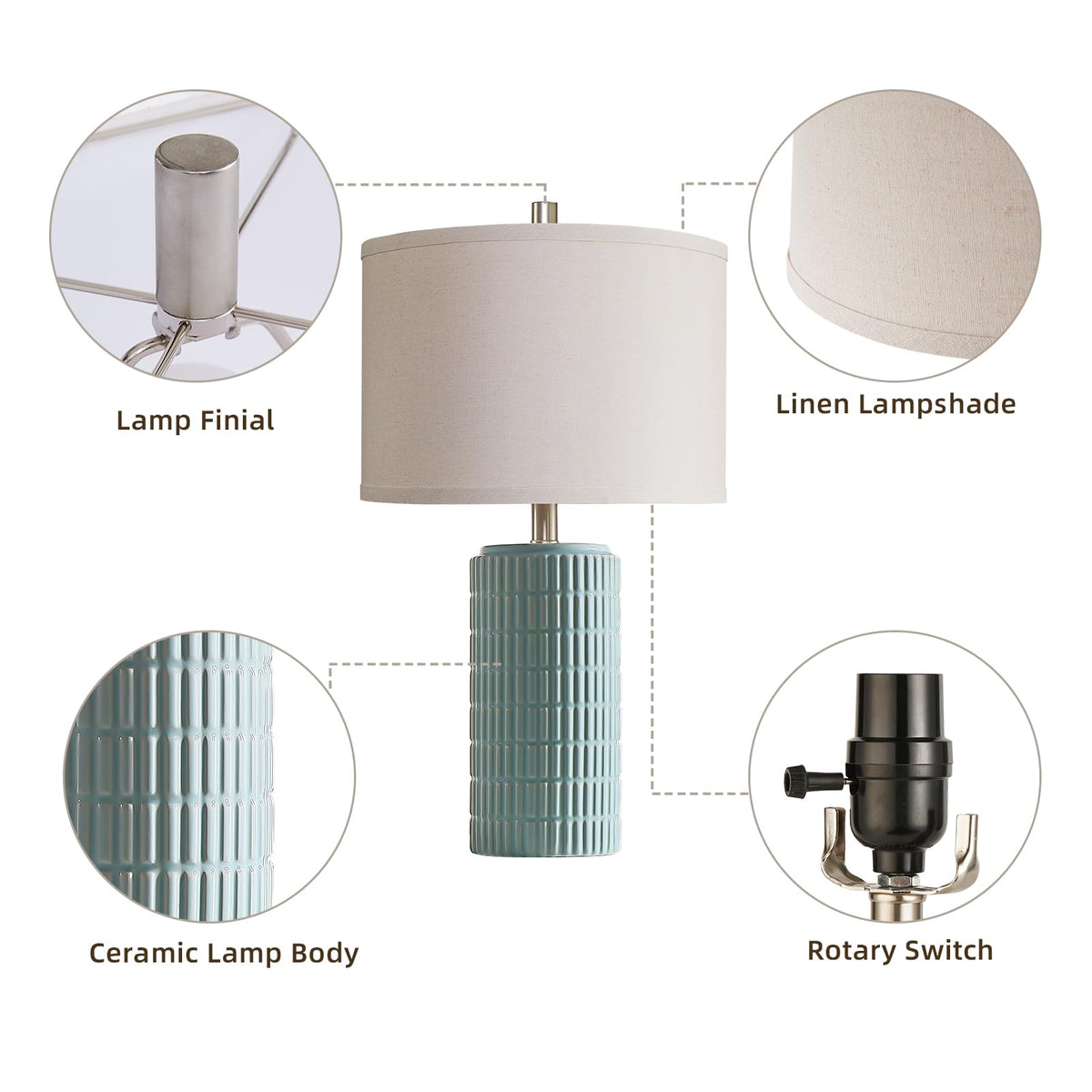 23" Set of 2 Modern Ceramic Table Lamps for Living Room (Light Blue)
