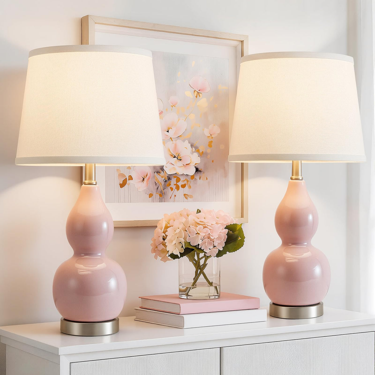 22" Table Lamp Set of 2 (22.63" Pink Gourd)