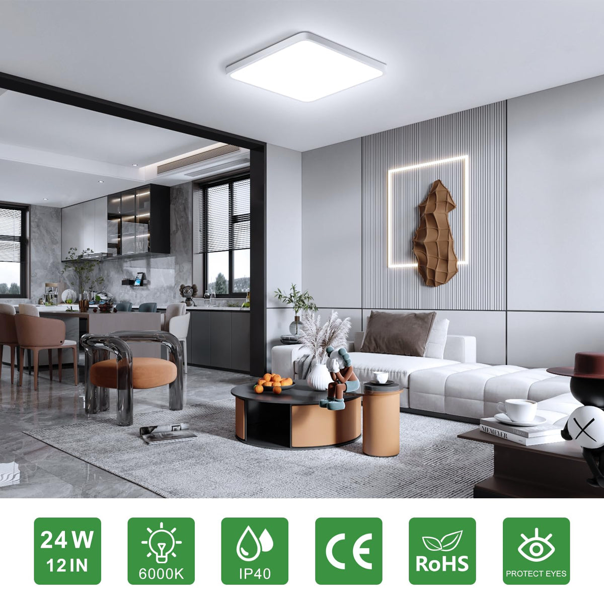 12Inch 24W Square LED Flush Mount Ceiling Light (Cool White / 12 inch White)