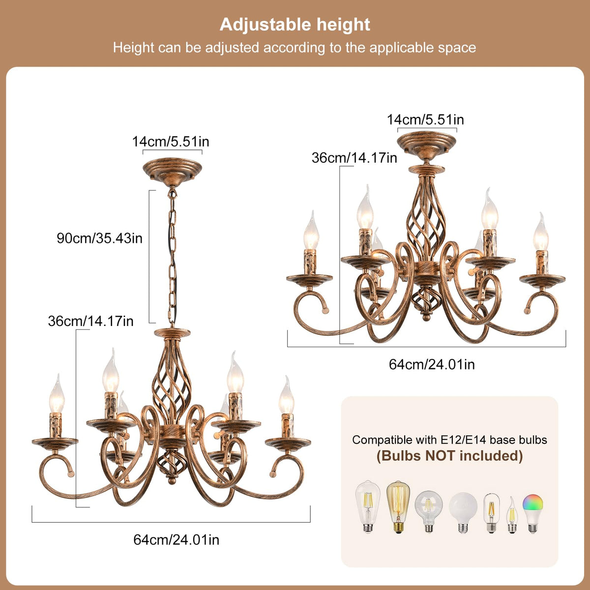 6 Light French Country Chandelier (Bronze/6 Lights)