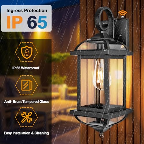 Dusk to Dawn Outdoor Lighting Modern Black 18” Enclosed Bottom (Modern Matte Black / Dusk to Dawn Sensor)