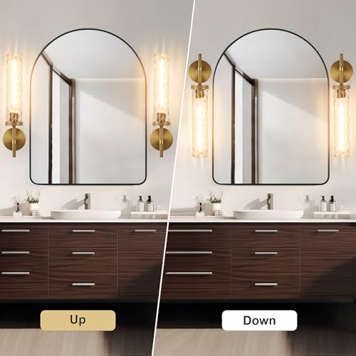19.5" Knurled‑Craft Hardwired Brass Wall Sconce (Brass-Water Ripples / 19.5″-1 Pack)