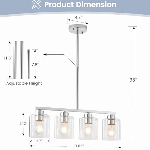4 Light Chrome Finish Kitchen Island Light Fixture (Silver & Clear Glass / 4 Light)