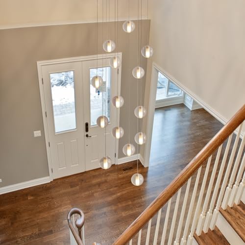 14 Lights Staircase Chandelier for High Ceiling (14 Light / Black Canopy)
