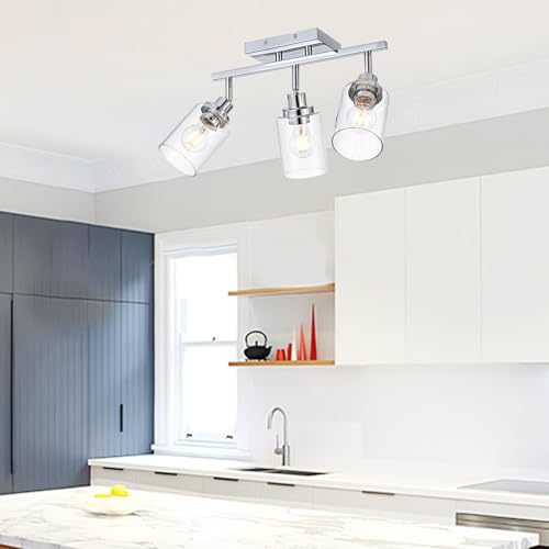 3 Light Track Lighting Kit Ceiling Kitchen Track Lighting Fixtures Chrome Bathroom Vanity Wall Lights with Clear Glass Multi (Chrome / 3-Light)