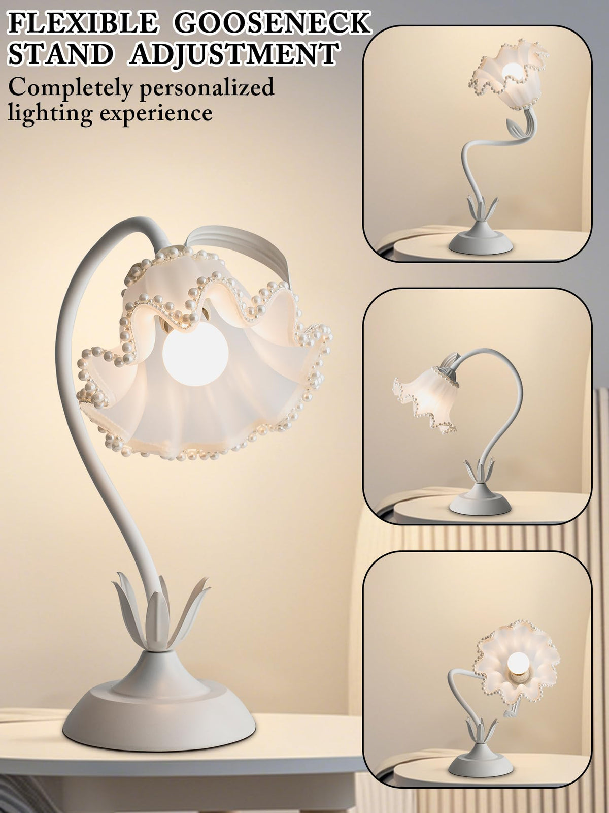 Flower Table Lamp (White Pearls)