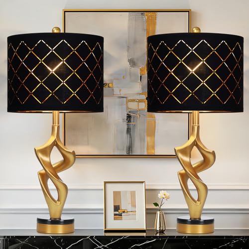 29" Tall Black and Gold Table Lamps Set of 2 for Living Room (Black & Gold (2 Pack))