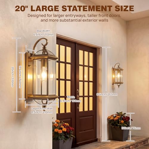 Solid Copper Dusk to Dawn Outdoor Wall Lantern (Warm Satin Brass / 20''H)