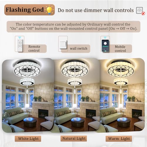 Dia 16" Black Modern Crystal Chandeliers Flush Mount Chandelier Dimmable LED Light Crystal Ceiling Light for Hallway Bedroom Living Room Dining Room (Black / W:16inches)