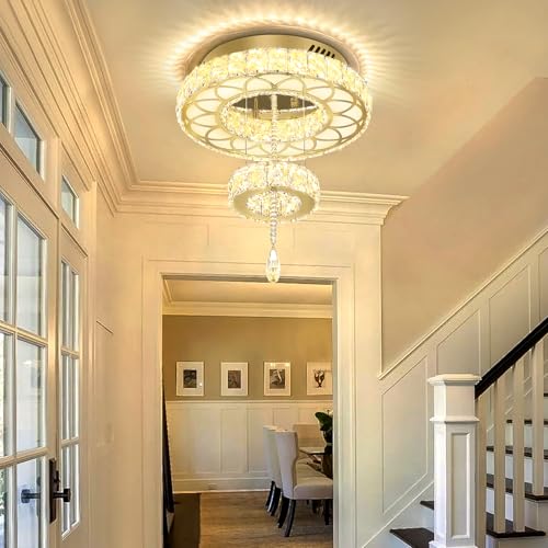 Dia 12" Crystal Mini Chandelier Crystal Gold Ceiling Light Fixtures LED Flush Mount Ceiling Light for Living Room Bedrooms Dining Room Dimmable 2700k 4500k 6000k (Gold / W:12inches)