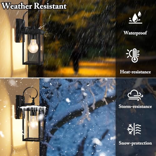 2 Pack Outdoor Wall Light Fixtures (Matte Black / 12.8")