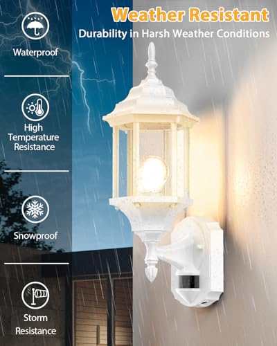 Motion Sensor Outdoor Wall Light Fixtures (2 Pack - White)