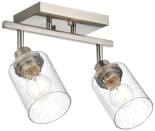 2 Light Brushed Nickel Kitchen Track Lighting Fixtures Ceiling Mount Track Lighting Kit with Bubble Seeded Glass Shade Modern Bathroom Tracking Vanity Lights Ceiling Tracking Accent Shop Light (Brushed Nickel / 2-Light)