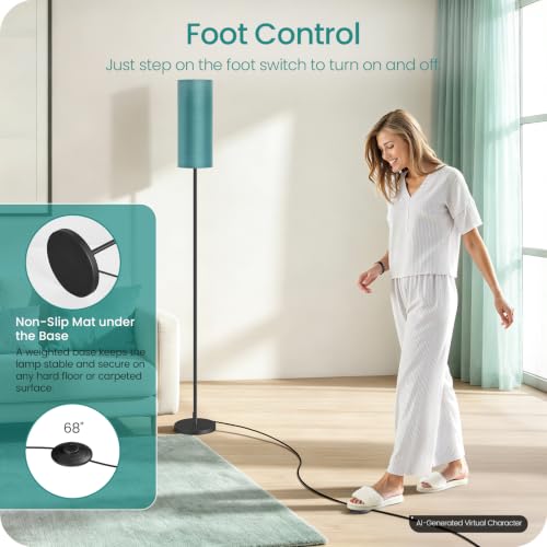 Slim Floor Lamp for Living Room with Magnetic Remote and Foot Switch (Teal and Black)