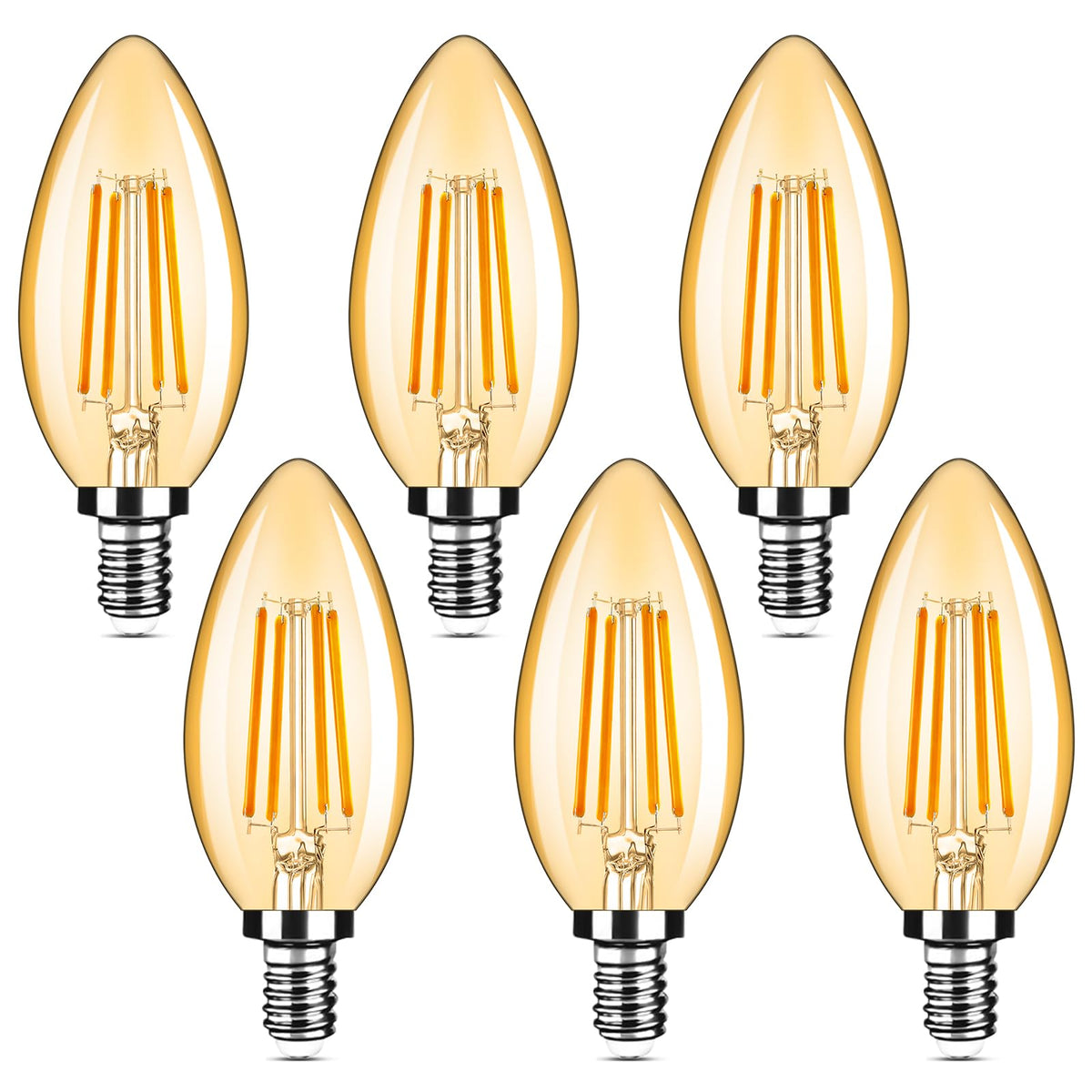 6 Pack Dimmable E12 Candelabra Bulbs 40Watt Equivalent (Amber Warm White / 6 Count (Pack of 1))