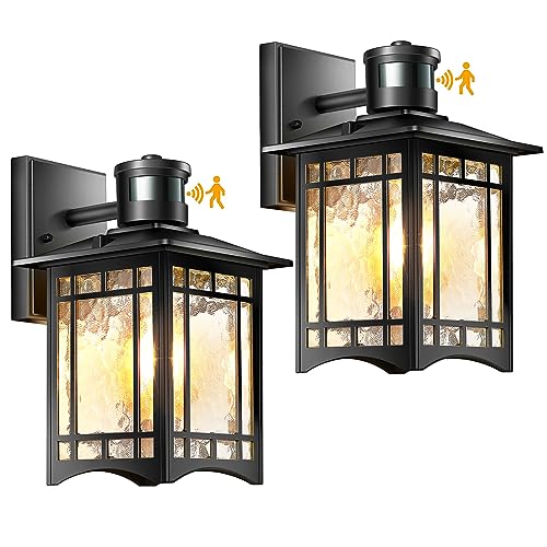 2 Pack Motion Sensor Outdoor Wall Lights (Black)