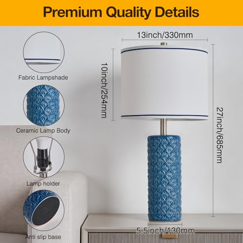 27" Farmhouse Bedside Table Lamp Set of 2 (Bule / 27")