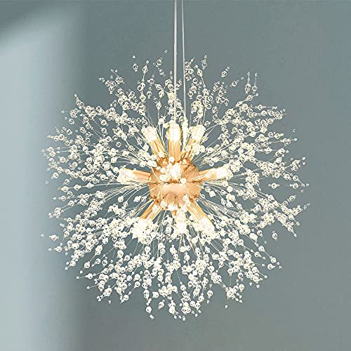 Modern Crystal Chandelier Light Fixture Gold Firework Dandelion LED Bedroom Kitchen Island Pendant Ceiling Chandeliers for Living Room Dining Room