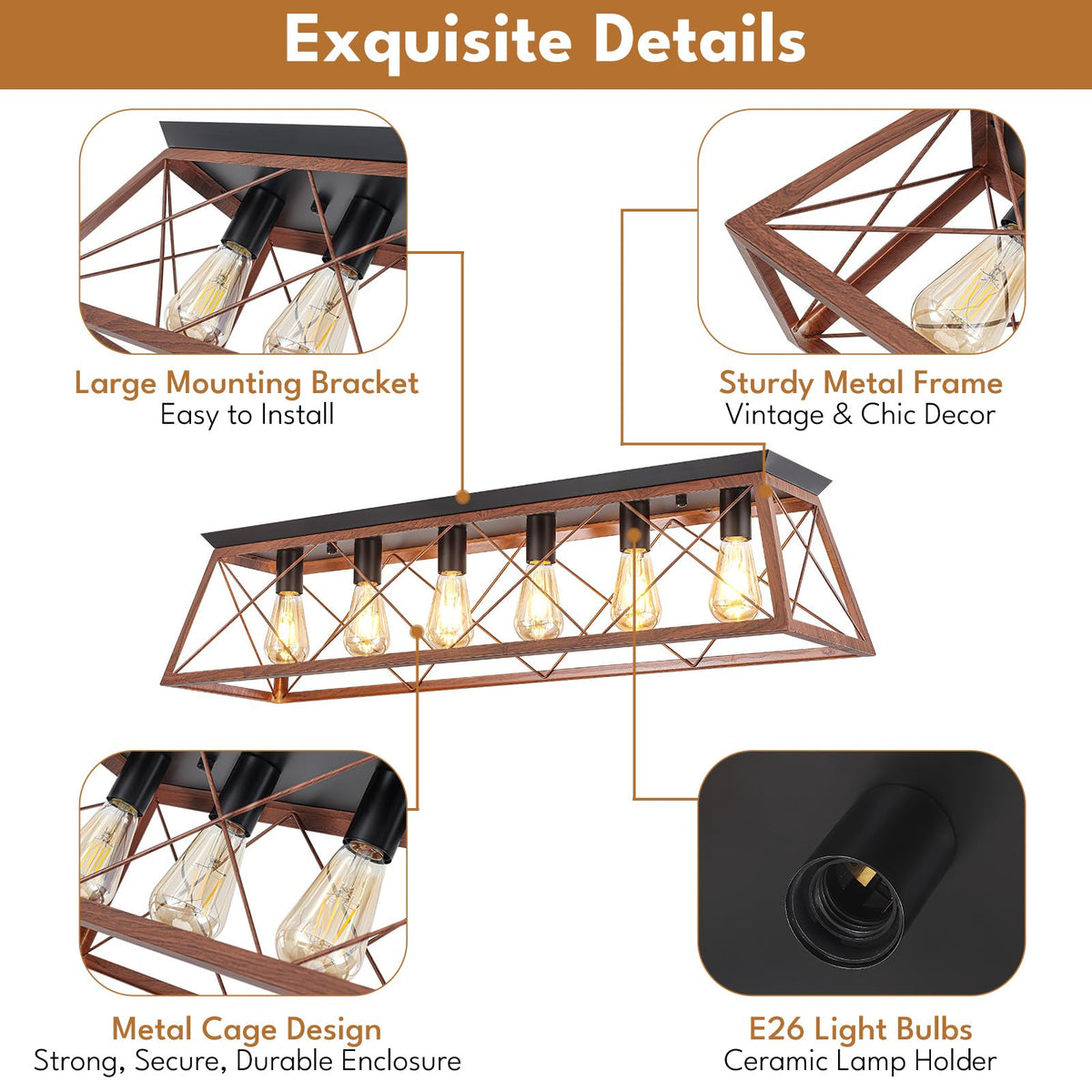 38" Large Flush Mount Ceiling Light Fixture (38" Walnut Ceiling Light)