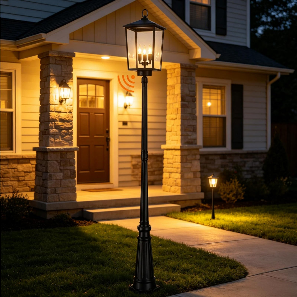 92"Dusk to Dawn Outdoor Post Light (Black (3-Light with Dusk to Dawn Sensor))