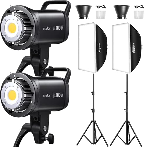 SL100Bi 2 Light Kit 100W Continuous LED Video Light bowens mount photography lighting with Softbox Light stand for video recording
