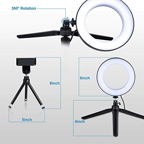6" Small Ring Light with Stand for Phone Video Desk Makeup (White / 6 inch)