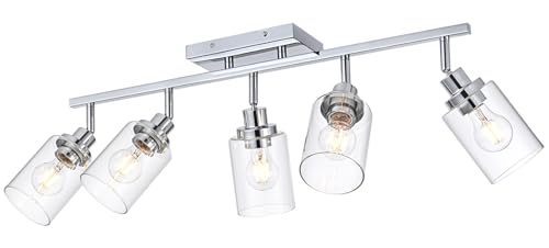 5 Light Track Lighting Kit Ceiling Kitchen Track Lighting Fixtures Chrome Bathroom Vanity Wall Lights with Clear Glass Multi (Chrome / 5-Light)