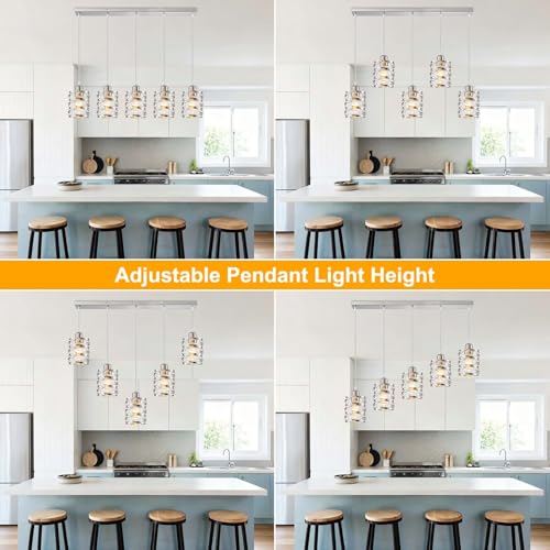 Brushed Nickel 5 Lights Modern Pendant Light for Kitchen Island (Brushed Nickel Clear Glass / 5 Light)