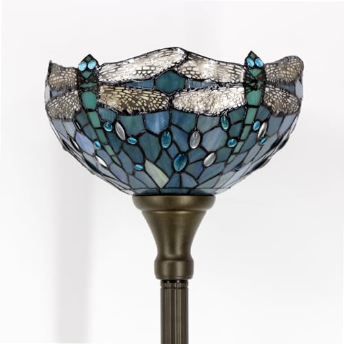 Tiffany Floor Lamp Sea Blue Stained Glass Torchiere Pole Light