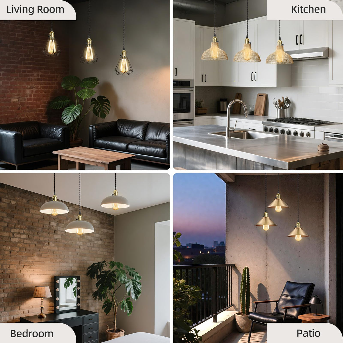 Plug in Pendant Light Cord Kit (Gold / 1 plug with 3 sockets)