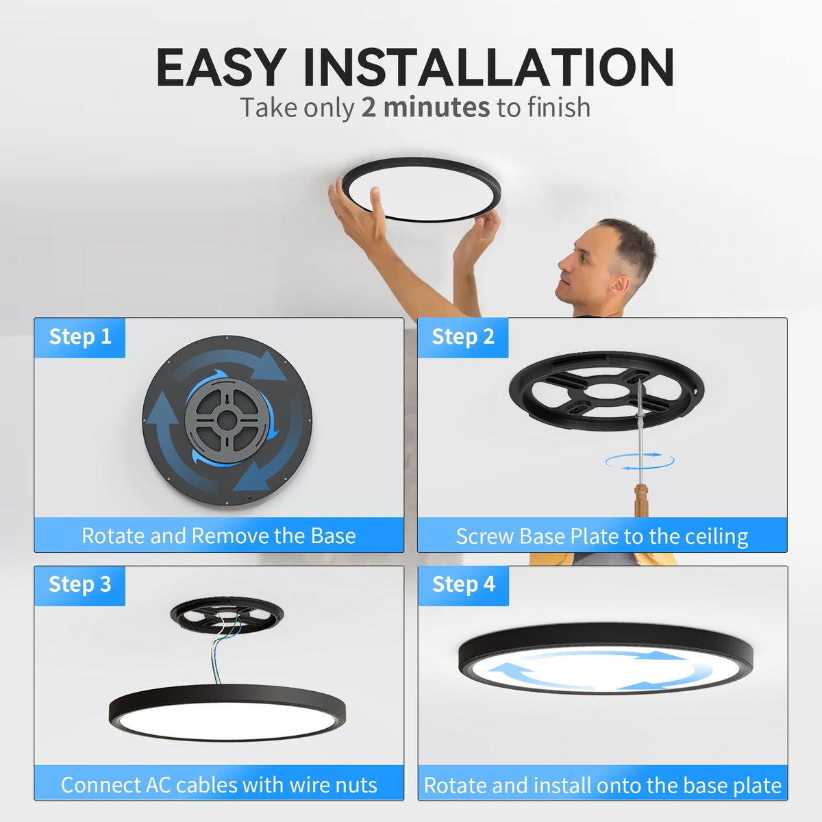 3200lm LED Flush Mount Ceiling Light (Black / 12in-1Pack)
