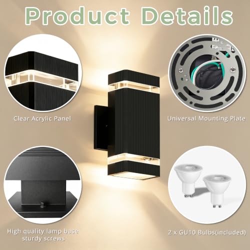 Square Outdoor Wall Lights (1 Pack-Black / No Dusk to Dawn)