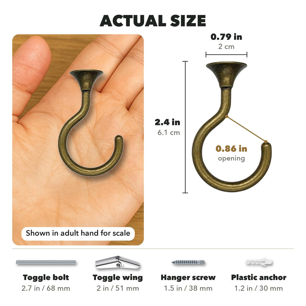 Heavy Duty Ceiling Hooks (Antique Brass)