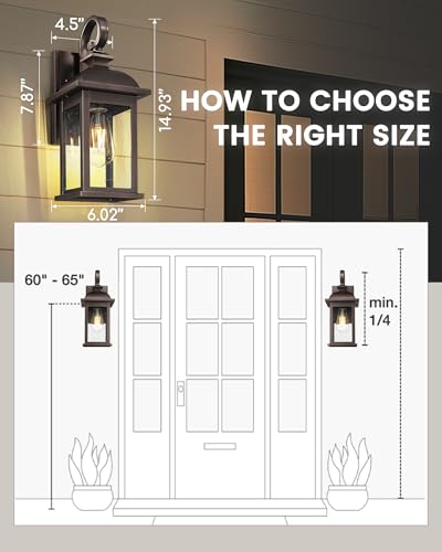 2 Pack Outdoor Wall Sconce Lights Oil Rubbed Bronze (ORB, Seeded Glass / 15", 2 Pack)