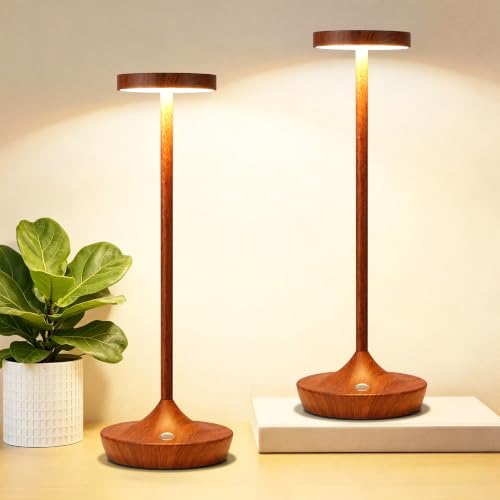 2 Pack Rechargeable Cordless Table Lamps 6000mAh LED Battery Table Light (Wood Figure 2)