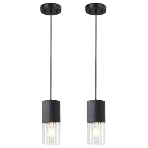 2 Pack Black Pendant Light Fixtures (Black & Transparent—Cord / 2 Pack)