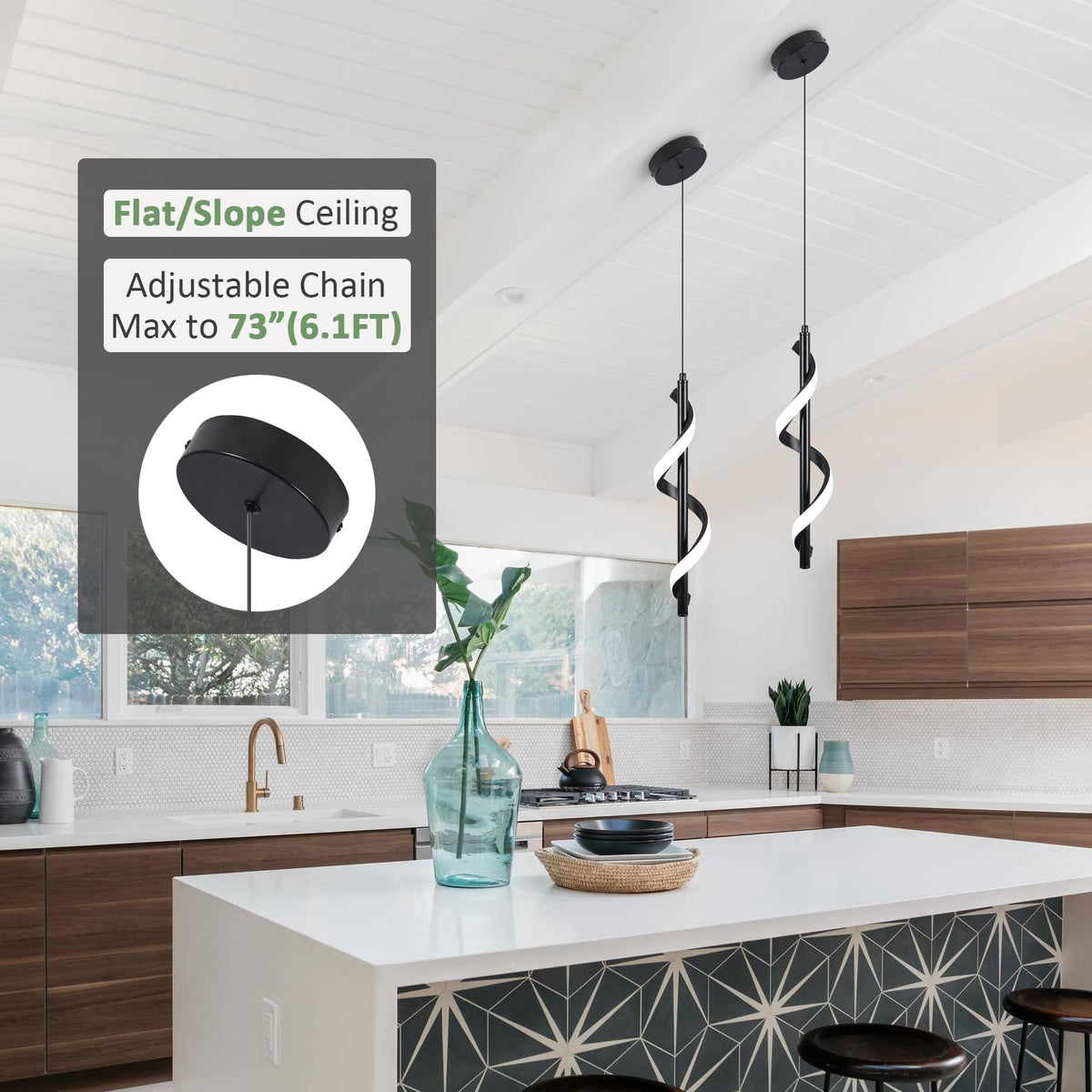 Modern Spiral Led Pendant Light Fixture (Black)