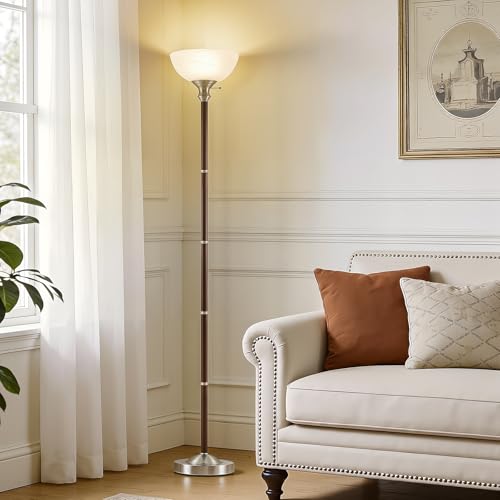 72" Wood Torchiere Floor Lamp with Glass Shade Walnut Standing Lamp (Walnut)