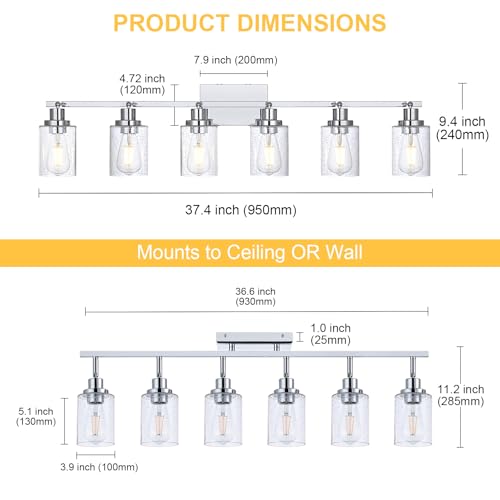 6 Light Track Lighting Kit Chrome Tracking Lights Fixture Ceiling Vanity Light with Seeded Glass Track Lighting Heads (Chrome / 6-Light)