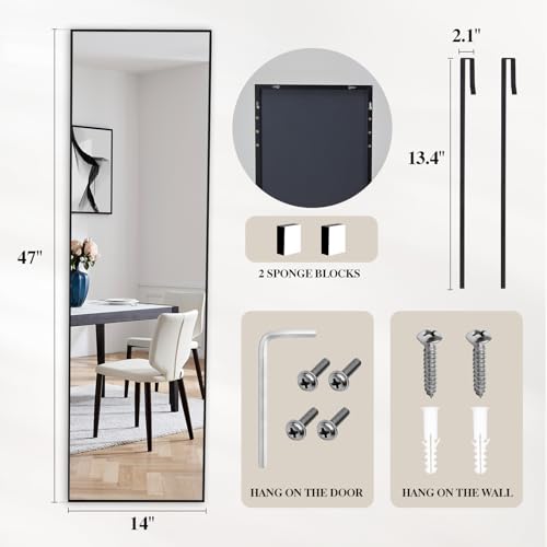 47x14 Inch Full Length Mirror (Black-rect / 47"L x 14"W)