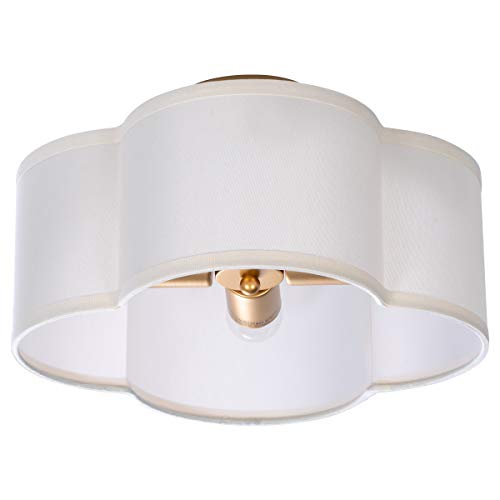 Semi Flush Mount Ceiling Light Fixture Fabric Drum Shade for Bedroom