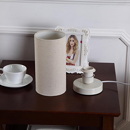 L10271 Linen Fabric Table Lamp with Cylindrical Shade (Creamy-white)