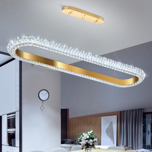 47'' Oval Ring Crystal Chandelier Modern LED Dimmable Ring Pendant Light Chandelier for Dining Room Living Room Gold (Gold / 1 Ring Oval 47")