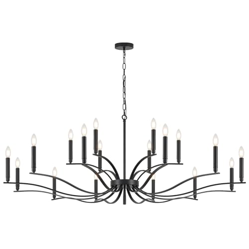 Black Living Room Chandelier 18 Light High Ceiling Foyer Candle Chandelier Large Dining Room Light Fixture Over Table 59in Metal Modern Chandeliers Hanging Light for Entry Master Bedroom (Black / 59 inch)